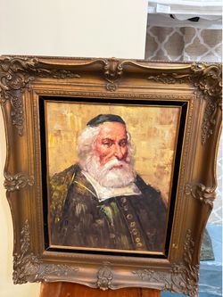 Painting in an antique wooden frame, 30 x 25.5 inches.
