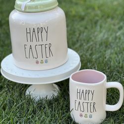 HAPPY EASTER Canister With Easter Eggs and Mug