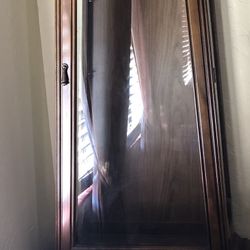 3-tier wooden glass shelf curio cabinet with light and double-door storage below