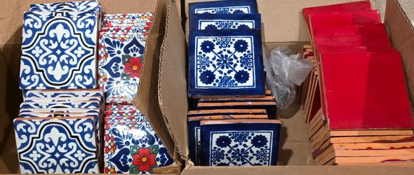 82 Pieces Spanish Mexican Handpainted Terracotta Talavera  Tiles 4.25" x 4.25"