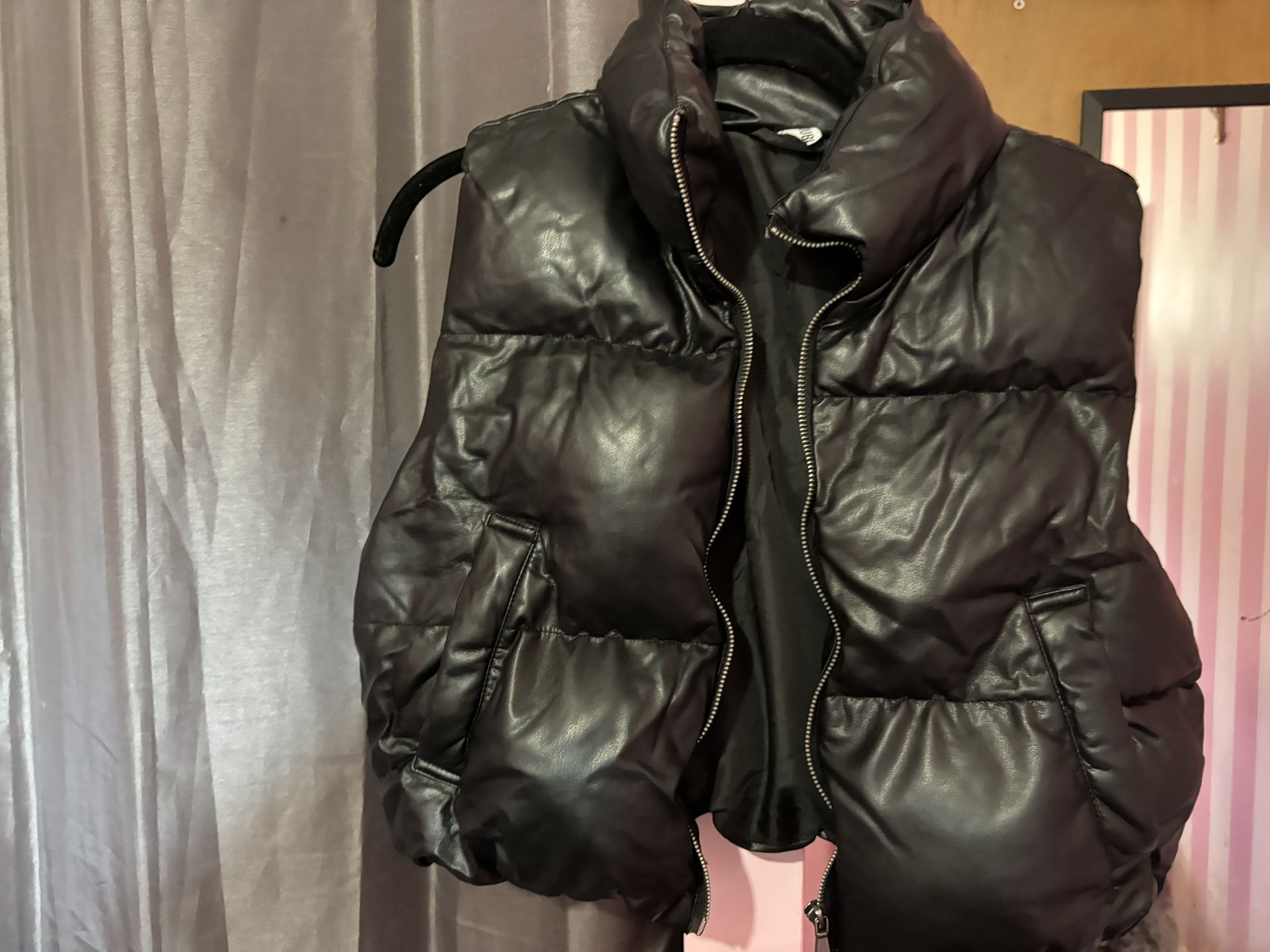 Black Leather Puffer Vest
