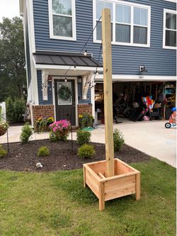 Cedar planters with post for hanging lights