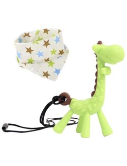 Silicone Baby Giraffe Teething Teether Toy With Star Bandana Bib Gift NWT