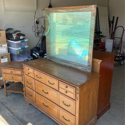 Real Wood Dresser With Mirror And Night Stand
