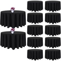 12 Packs 108 Inch Black Round Tablecloth in Diameter, Washable Polyester Fabric Tablecloths, Wrinkle Resistant Table Cloth for Wedding Party Banquet D