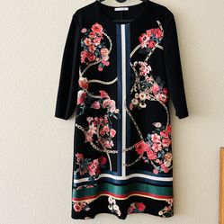 Zara Basic Women's 3/4 Sleeve Floral Print Mini Tunic Dress Size Small