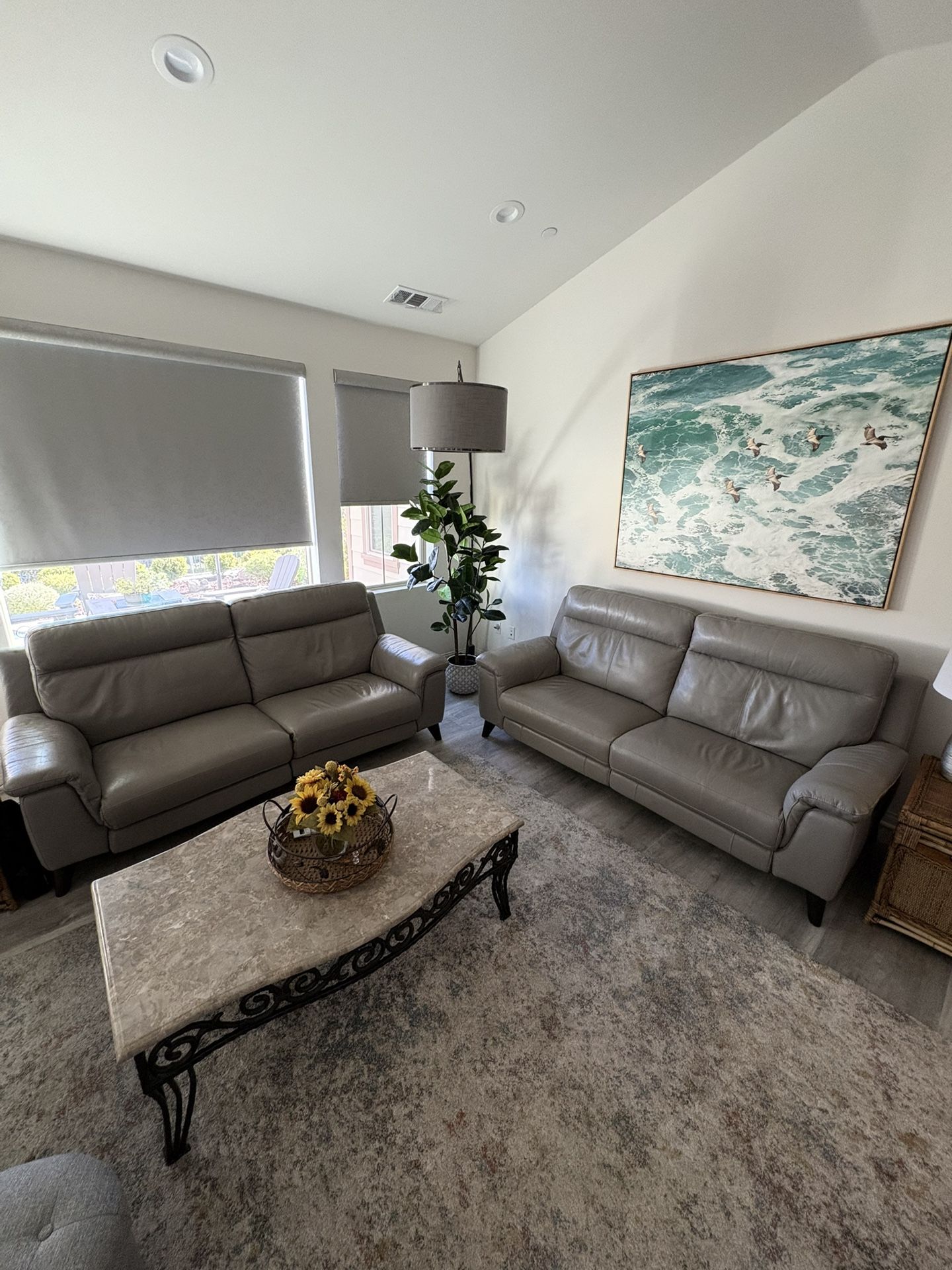 Two Leather Wall-Hugger Power Recliner Sofas