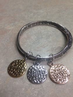 Twisted Bangle Bracelet w/the Lords Prayer and with three charms ( faith,hope. love)