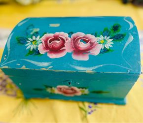Little floral wooden box - jewelry box treasure chest
