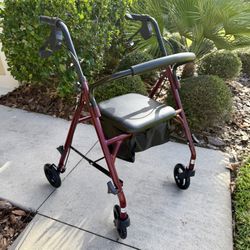 Medline Steel Rollator Walker with Seat, Burgundy, 350 lb. Weight Capacity, 6” Wheels, Foldable, Adjustable Handles, Rolling Walker for Seniors, Walke