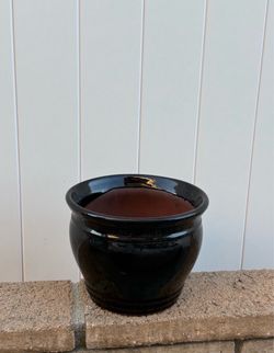 Black Glazed Ceramic Planter Pot