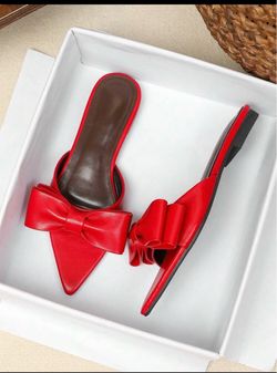 Red Bow Pointed-Toe Flat Mule Slides size 39