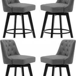26" Set of 4 Counter Stool, 360 Free Swivel Upholstered Bar Stool with Back Faux Leather, Gray