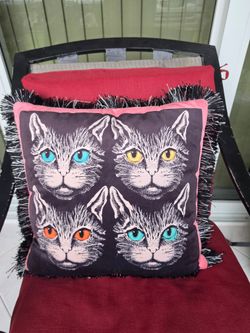 Mystic Cat Velvet Throw Pillow Black Fringe Cushion Eclectic Luxury Style