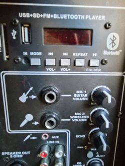 Ignite pro. 1500 watts. Sounds deep, crisp and clear.  Do not have the microphone. Supports Bluetooth,  MP3 and SD CARDS. Also has FM radio.