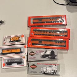 Lot of 14 vintage railroad cars ,  rail power throttle control, & 5 magazine. Mothers stock cars,   New in the box. Throttle control not tested will n