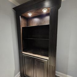 Free Wood Bookshelf in Espresso Black/Dark stain with adjustable shelves and 2 Doors