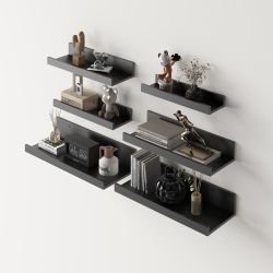 Homy Casa UDAY 6 Piece 10.8”-15.8” Black Wall Mounted Display Shelves with Front Lip for Living Room Bedroom