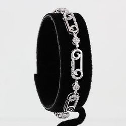 10K White Gold Pavé Diamond Swirl Link Bracelet 7” Fine Jewelry Anniversary Gift