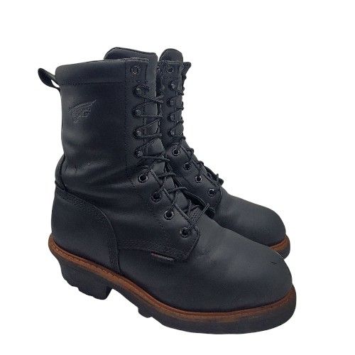 RED WING 'Loggermax' 9" Black Leather Work Boots Mens Size 7 D Lineman Shoe $275