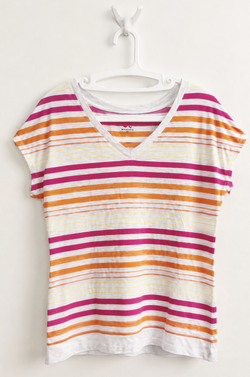 Colorful Striped V-Neck Short-Sleeve Blouse