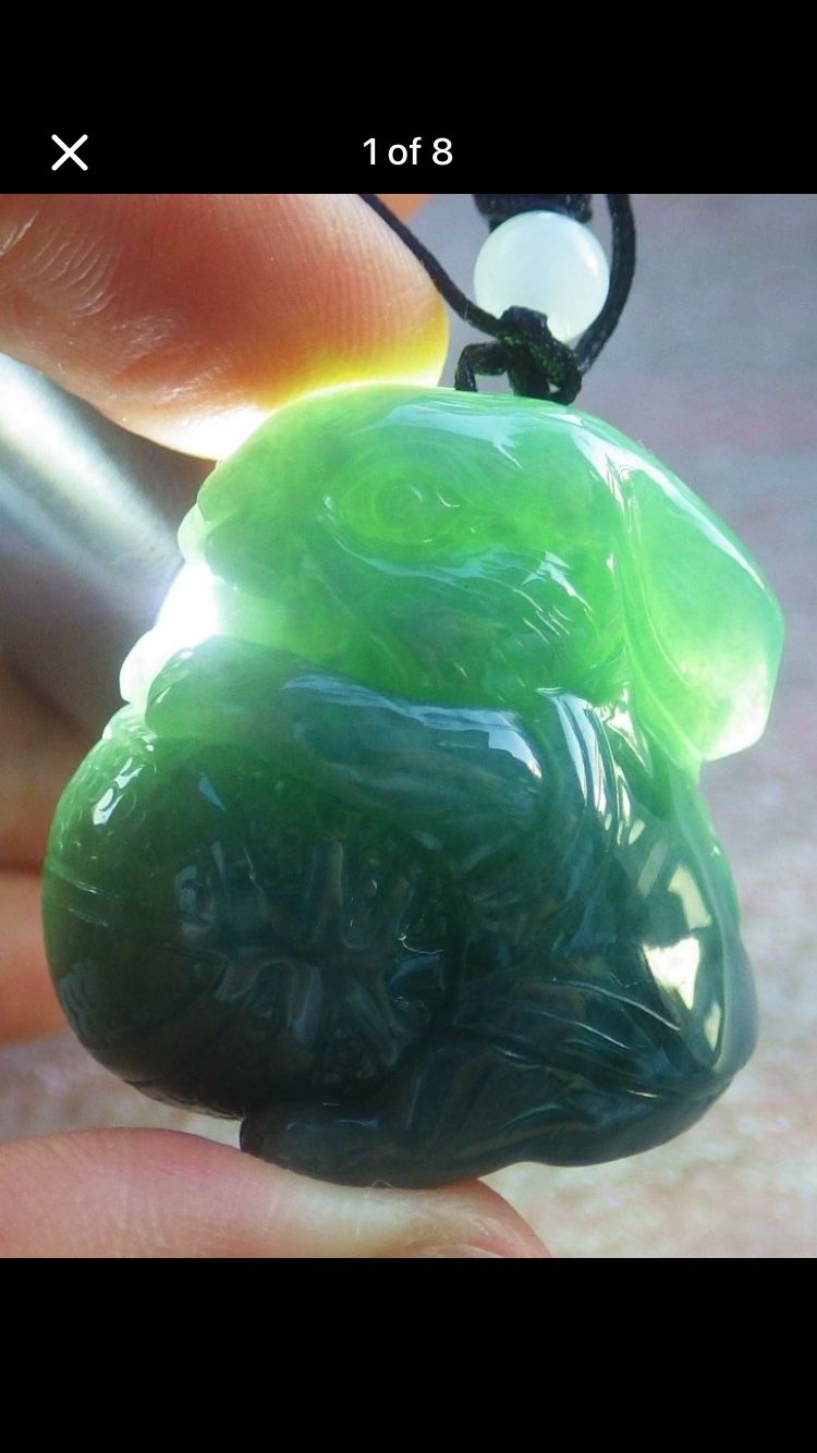 Certificate JADEITE Green Jade Hand Carved Pendant Rabbit basketball
