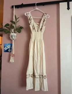 Cream Linen Dress with Floral Cutout Detail