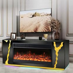 Black TV Stand with Fireplace