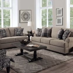 Taupe Chenille Sofa And Loveseat 