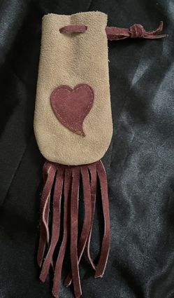 New Heart Medicine Mojo Bag 5” Pouch 5” Fringe Suede Brown & Burgundy Drawstring
