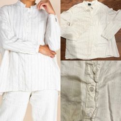 Faded Glory super BOHO half-button placket/METALLIC THREAD ivory tunic/BLOUSE XL