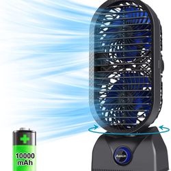 Desk Tower Fan, 10000mAh Rechargeable Oscillating Table Fan, Max Last 30Hrs, 11'' Portable Fan, 120° Oscillation for Powerful Circulation, Stepless Sp