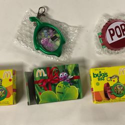 DISNEY McDONALDS 1998 A Bugs Life Clip Rock Watch & Leafy Ant-ticks & Pop Topper 