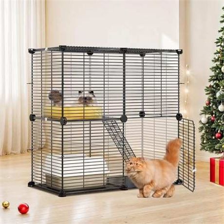 YITAHOME 2 Tier Kitten Cage, Indoor Cat Cage Versatile DIY Playpen for Cats, Small Animals, for Home, RV Travel, and Camping New - 28"L x 14"W x 28"H 
