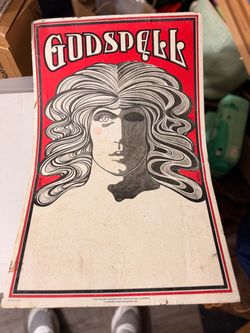 Vintage 1970s Godspell Musical Window Card Poster David Byrd Art Authentic 14.25x22