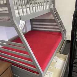 Twin Over Full Bunk Bed With Storage Drawers Mattresses Included 