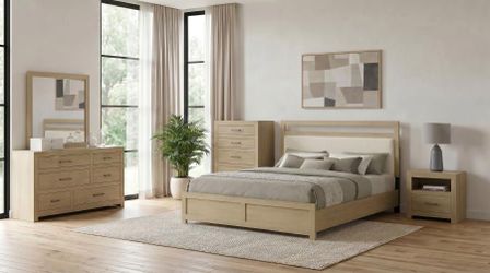 5 Piece Bedroom Set Cal King Eastern King Queen Light Oak Cream Boucle Headboard Recamara Muebles Beige Venta Furniture Sale