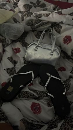 Silver and black silver purse, sandals size 8
