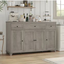 55” Gray Buffet Cabinet Farmhouse Coffee Bar Storage Console