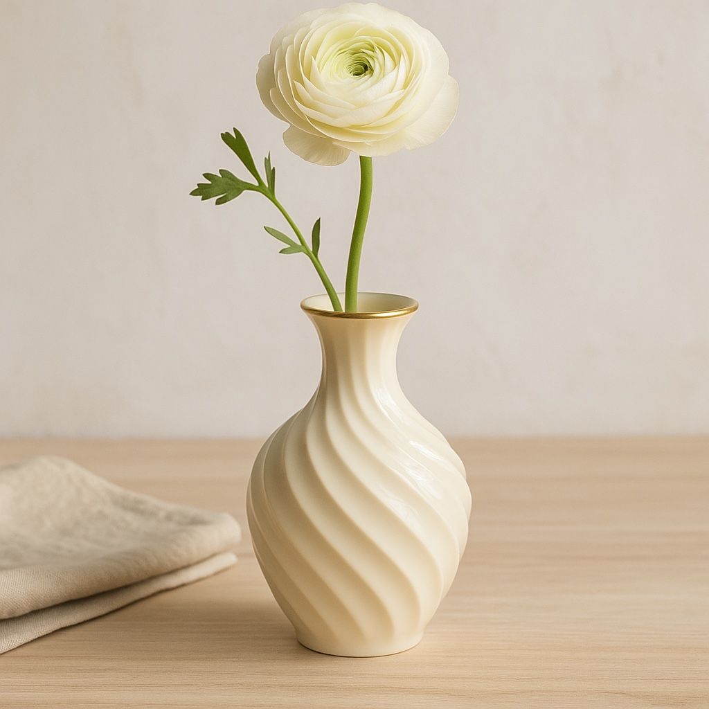 Lenox China 1990s Ivory Swirl Bud Vase With 24k Gold Rim, 1.5x6.75” NWT