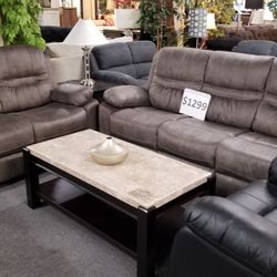🔥 Brand New Gray Fabric Manual Reclining Sofa + Loveseat 2PCs Set