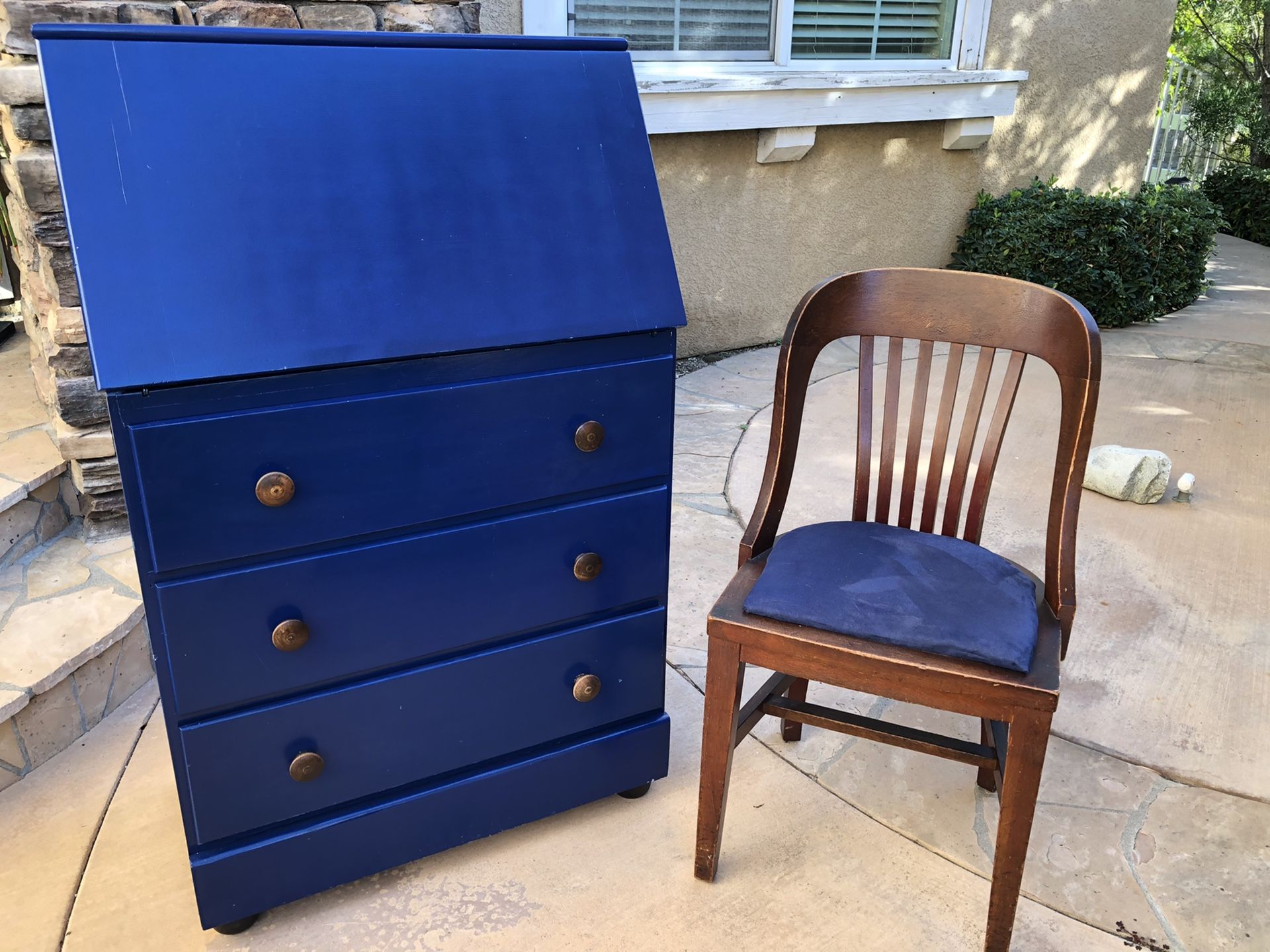 Vintage slant desk with antique chair