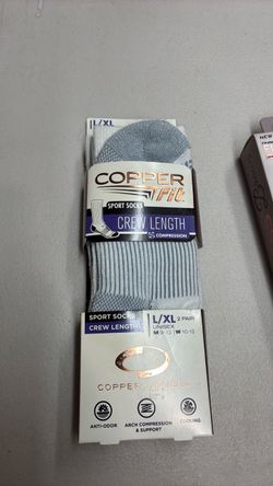 Copper Fit Crew Length Sport Socks 2 Pair L/XL