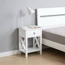 White Wood Nightstand with Drawer