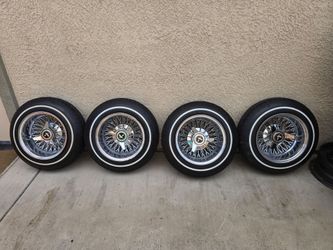 13 x7 all chrome crosslace 72 spoke wirewheels and tires