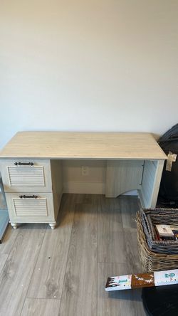 White Wood Desk with Two Drawers