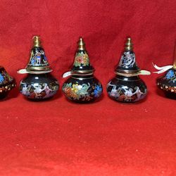Vintage 3.5 Inch Set Of 5 2 Refillable Sprays, 3 Oil/Cream 24k gold Ceramic Vase Collectibles