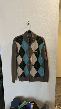 Lacoste Argyle Zip-Up Knit Sweater