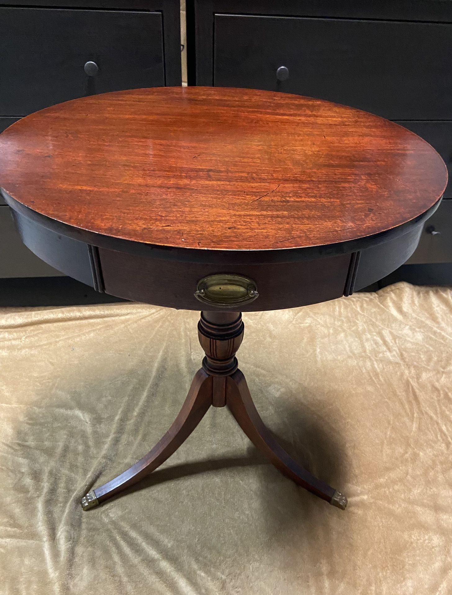 Vintage Round Claw Foot Side Table With Drawer