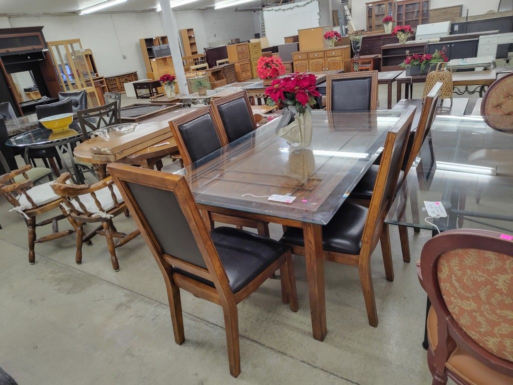 Glass Top Table W/ 6 Chairs